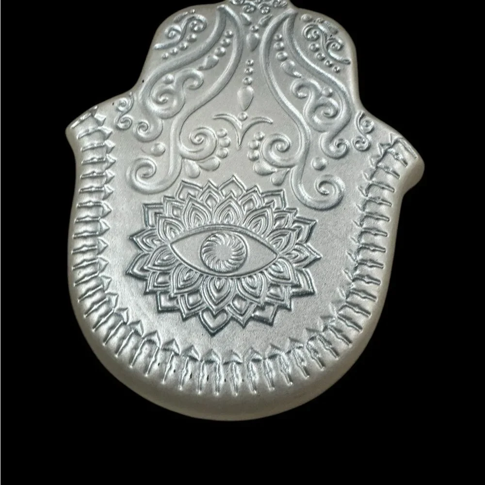Decorative Hamsa Hand Dish with Teal Design